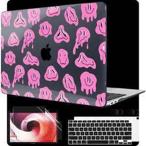 MEEgoodo for MacBook Air 13 inch Case 2021 2020 2019 2018 Released A2337 M1 A2179 A1932 with Touch ID, Plastic Hard Shell & Keyboard Cover Compatible with MacBook Air Case 13.3, Pink Groovy Emoji