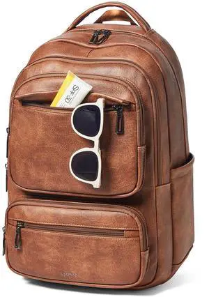 LATMAP 43L Backpack Purse For Women Leather Shoulder Diaper Bookbag Tote 17 16 15.6 Inch Laptop Bag Handbags For Travel Work College Large Brown