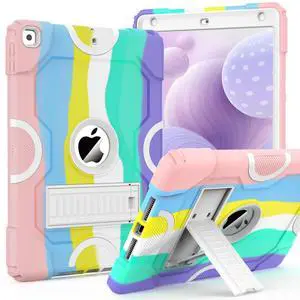 ZoneFoker for iPad 9th Generation Case, iPad 8th 7th Generation Case, iPad 10.2 Inch 2021/2020/2019 Case, Heavy Duty Rugged Shockproof Colorful Cover with Kickstand for Kids Girls (Camouflage)