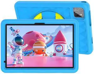 VOLENTEX Android15 Tablet, 10.1 inch Kid Tablets, 128GB Educationl Pad for Age 3-15 Toddler, WiFi, Bluetooth, Dual Camera,Games,Parental Control, with Case (Blue)