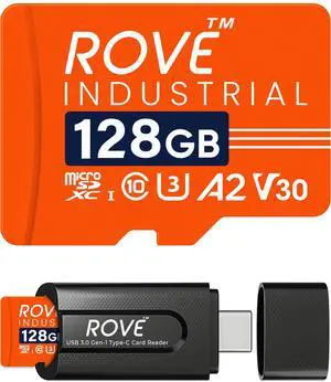 ROVE Industrial 128GB Micro SD Card with USB 3.0 Type C Card Reader, High Endurance microSDXC Memory Card 100MB/s Read Speed, C10, U3, V30, 4K, A2 for Dash Cam, Android Smart Phones, Tablets, Games
