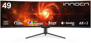 INNOCN 49" Curved Monitor Ultrawide DQHD 120Hz 32:9 5120 x 1440P Computer Monitor, R1800, 99% sRGB, HDR400, USB Type C, DisplayPort, HDMI, Built-in Speakers, Height/Tilt Adjustable - Black
