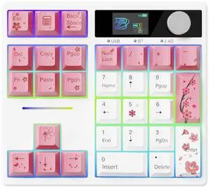 ZMX X BOYI TD31Pro Mechanical Numpad,Hot Swap Wireless BT5.0/2.4GHz/Type-C Wired Numeric Keypad with Screen&Knob,30Keys PBT Keycaps RGB Gaming Macro Number Pad for PC Laptop (Pink Cherry Blossom)