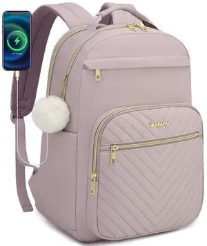 VANKANY Cute Laptop Backpack Women for College, Fashion Teen Girl School Backpack Adult Bookbag for Work Office Nurse Highschool Bag, Light Purple