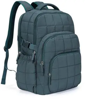 CLUCI 17.3 Inch Laptop Backpack for Women, Anti Theft Travel Backpack, Puffer Quilted Work Backpack, Water Resistant College Bookbag, Carry on backpack with RFID(Green)