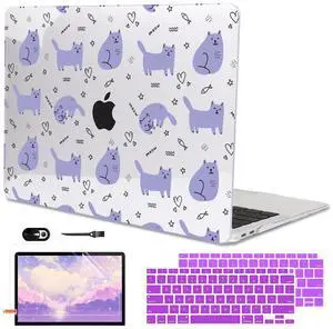 LCMOCICO Compatible with 2021 2020 2019 2018 MacBook Air 13 inch Case M1 A2337 A2179 A1932 Touch ID, Crystal Clear Pattern Plastic Hard Shell Case for MacBook Air 13 inch M1 2021, Cute Cat & Fish