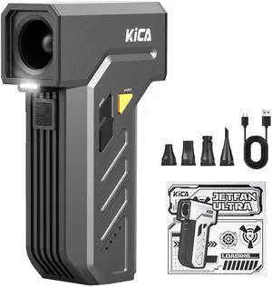 Kica Jet Fan Ultra Cordless Air Duster - 171W Turbo Motor, 130,000 RPM, 48m/s Hurricane Wind, 4 Magnetic Nozzles, Dual LED Lights, 5H Runtime, for PC/Keyboard/Car Cleaning