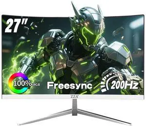 ZZA 27" Curved Gaming Monitor, Full HD(1920x1080P) VA Panel 1800R Computer Monitor,200HZ CP Screen,100% sRGB,3Sides Frameless, Flicker-Less,Blue Light Filter, for Office & Gaming