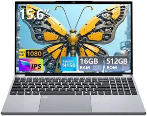 2025 Laptop, Laptop Computer with Celeron N150, Lap top with 16GB DDR4 512GB SSD, 15.6" IPS 1080P, Backlit Keyboard Fingerprint, Win 11 Pro, Portable Laptops for Work Office Student
