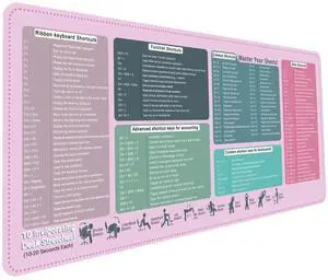 Excel Shortcut Keys Mouse Pad - Extended Large XXL Cheat Sheet Gaming Mousepad - PC Office Spreadsheet Keyboard Mat - Non-Slip Stitched Edge (35.43x15.75x0.12 inches)