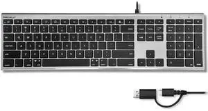 Macally USB C Keyboard (Upgraded) - Dual USB A + C Plug - Wired Keyboard for Mac - Ultra Slim, 20 Shortcuts, 110 Scissor Keys - for MacBook Pro/Air, Mac mini, iMac, iPad - Space Gray