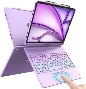 Keyboard Case for iPad Air 13 inch (M3/M2, 2025/2024), Backlit Keyboard for iPad Pro 12.9 inch (4th Gen 2020/ 3th Gen 2018) - Touch Trackpad - 360° Protective Case with Pencil Holder (Light Purple)