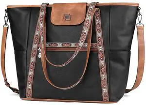 FADEON Large Laptop Tote Bag for Women Designer Leather Laptop Bag Fashion Travel Backpack Purse Shoulder Handbag Brown