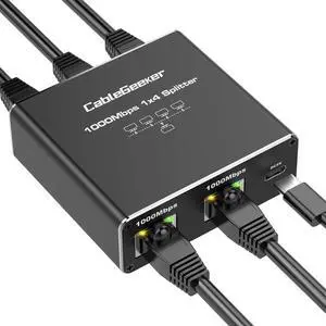 CableGeeker Gigabit Ethernet Splitter 1 to 4, 1000Mbps High Speed Network Hub with USB Power, Network LAN Adapter Supports Cat5/6/7/8 for 4 Devices Simultaneous Networking