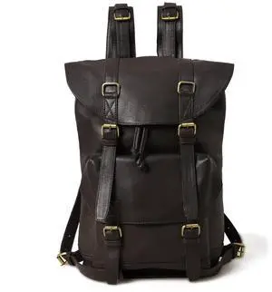 ADYAN Full Grain Soft Leather Backpack for Men- Draw string flap closure With Adjustable Back Shoulder Strap Bag (Coffee Brown)