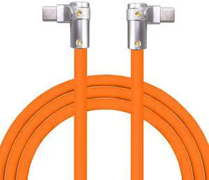 chubbycable FlexElbow 90 Degree 240W Fast Charging Cable Right Angle USB C Cable Silicone Charging Cord Compatible with iPhone 17-15 Series iPad, Orange, Double Elbow Type C to Type C, 0.32FT