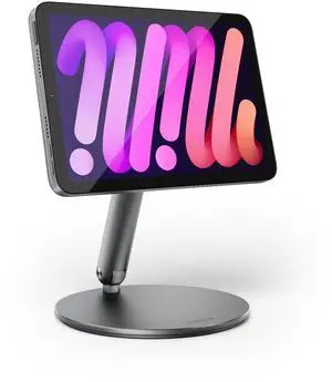 LULULOOK 360° Magnetic Stand for iPad mini 7 A17 Pro/Mini 6 8.3 inch (2024/2021), Aluminum Alloy Foldable Tablet Desk Stand with Rotating Base for Apple iPad mini 7/6 Drawing, Viewing (Gray)