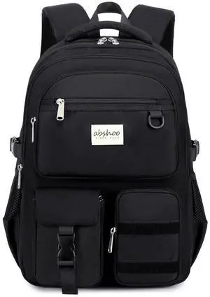 abshoo Large Heavy Duty Backpack For School College Bookbag Casual Multi Pocket Travel Backpacks (Black)