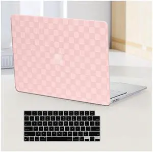 BYCeKe for MacBook Pro 14 inch Case 2025-2021 M5 M4 M3 M2 M1 A3434 A3112 A3185 A3401 A2918 A2992 A2779 A2442,Checkered Textured Cream Leather Hardshell&Keyboard Cover for Mac Pro14,Checkerd Pink