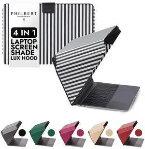 Philbert Danish Design 4-in-1 Laptop Sun Shade Lux Hood - Screen Shade, Privacy Screen, Heat Protection, Contrast Enhancement - Fits 15"-16 Laptops, Self-Standing Cover with Pocket - Striped