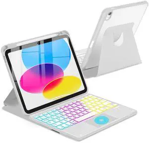 MePadKey Touchpad Keyboard Case for iPad (A16) 11th 10th Generation, 360 Rotation Cover with Pencil Holder Wireless Backlit Detachable Keypad for iPad 11 inch 2025/10 Gen 10.9" 2022 Gray