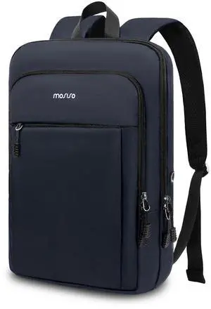 MOSISO Laptop Backpack for Men, Slim Lightweight Compact Computer Backpack for College Work Business Office Travel, 15.6 inch Waterproof Commute Laptop Bag Casual Daypack with Luggage Strap, Navy Blue