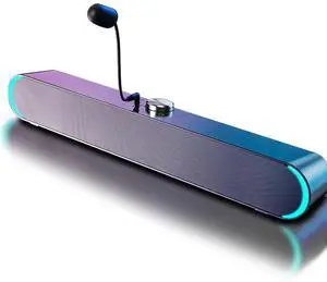 YMG Computer Speakers for Desktop PC, Wired USB Powered Soundbar with Blue Tooth Monitor PC Speakers with Knob Control 3.5mm Cable for Laptops, Tablets, Esport, Gaming Speakers (with Mini Mic, Black)