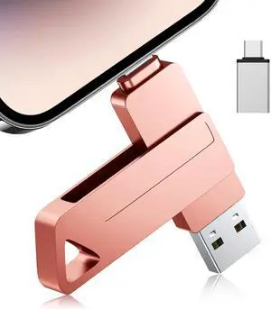 Mfi Certified Flash Drive for iPhone, 512GB High Speed USB Memory Stick, USB Storage Flash Drive for Backup, 3 in1 Thumb Drive for iPhone/iPad/PC/Android (Pink)