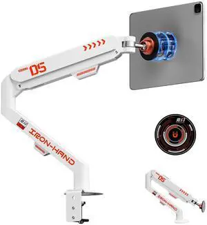 JINRAIKO Magnetic Tablet Stand, Adjustable Desk Mount for iPad & All Tablets, 360° Rotating Foldable Arm with Gas Spring, Heavy Duty Aluminum, for Home Office, Kitchen, Bedside, Studio, White