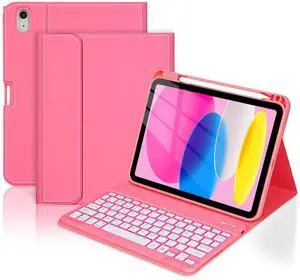 CHEEOKUO Folio Keyboard Case for iPad (A16) 11th Generation 11 Inch (2025), iPad 10th Generation 10.9 Inch (2022), Wireless Detachable Keyboard, 7-Color Backlight, Pencil Holder (Pink)