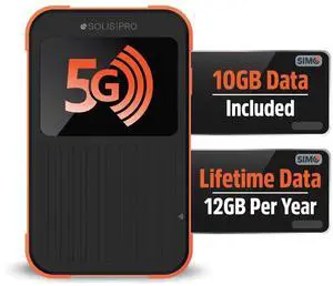 Solis Pro  Mobile 5G Hotspot and Power Bank, Bundle Includes Lifetime Data (12GB Per Year) and 10GB Global Data, Multi-Carrier, Wi-Fi 6E in140+ Countries, No Contract, Portable Internet by SIMO