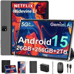 JJGJ 2026 Android 15 Tablet with Keyboard, 26GB+256GB, 2TB Expand, 10 Inch Tablet with Octa-Core, 8000mAh, 5G WiFi, BT5.0, Widevine L1, Gemini AI, 2-in-1 Tablets with Case, Mouse, Stylus(Black Case) JJGJ 2026 Android 15 Tablet with Keyboard, 26GB+256GB, 2TB Expand, 10 Inch Tablet with Octa-Core, 8000mAh, 5G WiFi, BT5.0, Widevine L1, Gemini AI, 2-in-1 Tablets with Case, Mouse, Stylus(Black Case)