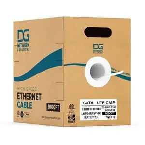 DG Cat6 Plenum (CMP), 1000ft, 600MHz, Unshielded, UTP, 23AWG, Solid Bare Copper, ETL Listed, Bulk Ethernet Cable, Easy Pull Box, Reelex Packaging, White DG Cat6 Plenum (CMP), 1000ft, 600MHz, Unshielded, UTP, 23AWG, Solid Bare Copper, ETL Listed, Bulk Ethernet Cable, Easy Pull Box, Reelex Packaging, White