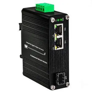 Mini Industrial 2-Port Gigabit Ethernet to Fiber Media Converter with SFP Slot, DIN-Rail Mount, 12-48V Wide Voltage DC Input Mini Industrial 2-Port Gigabit Ethernet to Fiber Media Converter with SFP Slot, DIN-Rail Mount, 12-48V Wide Voltage DC Input