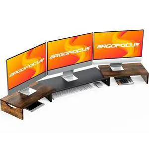 ErgoFocus Triple Monitor Stand Riser, Extra Long Monitor Lift for 3 Monitors, Dual Monitor Stand with Length and Angle Adjustable ErgoFocus Triple Monitor Stand Riser, Extra Long Monitor Lift for 3 Monitors, Dual Monitor Stand with Length and Angle Adjustable