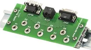 DB9M / RJ-45 / DB9F to Banana Jack Breakout Board, with DIN Rail Clips DB9M / RJ-45 / DB9F to Banana Jack Breakout Board, with DIN Rail Clips