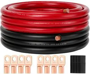 DLronwey 0 Gauge Wire 20FT,1/0 AWG Battery Cable,Copper Clad Aluminum Amp Wiring Kit with 8pcs Pure Copper Lugs & Heat Shrink Tube for Car Audio Amplifier, Inverter, RV, Marine, Solar, Winch DLronwey 0 Gauge Wire 20FT,1/0 AWG Battery Cable,Copper Clad Aluminum Amp Wiring Kit with 8pcs Pure Copper Lugs & Heat Shrink Tube for Car Audio Amplifier, Inverter, RV, Marine, Solar, Winch