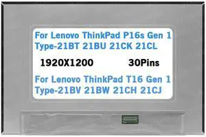 WARWOLFTEAM Screen Replacement for Lenovo ThinkPad T16 Gen 1 Type-21BV 21BW 21CH 21CJ 16inch 1920X1200 30Pins 60Hz 47% NTSC 66% of sRGB LCD LED Screen Display Panel(Non-Touch) WARWOLFTEAM Screen Replacement for Lenovo ThinkPad T16 Gen 1 Type-21BV 21BW 21CH 21CJ 16inch 1920X1200 30Pins 60Hz 47% NTSC 66% of sRGB LCD LED Screen Display Panel(Non-Touch)