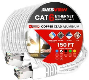 AvesView CAT 6 Shielded Ethernet Cable 150 FT, Indoor High-Speed (SFTP) 10Gbps Snagless Shielded 150FT Ethernet Cable for Internet, Router, Computer, PlayStation, Xbox, POE Camera, Printer - White AvesView CAT 6 Shielded Ethernet Cable 150 FT, Indoor High-Speed (SFTP) 10Gbps Snagless Shielded 150FT Ethernet Cable for Internet, Router, Computer, PlayStation, Xbox, POE Camera, Printer - White