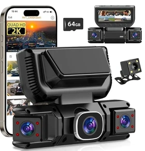 4CH 360 Dash Cam, 2K Front + 1080P Rear & Side Quad Recording, 8-LED IR Night Vision, 5GHz WiFi App Control, G-Sensor Emergency Lock, 24H Parking Monitor, 64GB Card Included 4CH 360 Dash Cam, 2K Front + 1080P Rear & Side Quad Recording, 8-LED IR Night Vision, 5GHz WiFi App Control, G-Sensor Emergency Lock, 24H Parking Monitor, 64GB Card Included