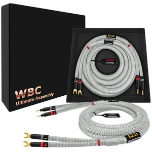 WORLDS BEST CABLES 3 Foot Ultimate - 7 AWG - Ultra-Pure OFC Extra Premium Audiophile HiFi Speaker Cable Pair with Eminence Gold Banana (x2) & Spade (x2) Plugs & Silver Tweed Jacket WORLDS BEST CABLES 3 Foot Ultimate - 7 AWG - Ultra-Pure OFC Extra Premium Audiophile HiFi Speaker Cable Pair with Eminence Gold Banana (x2) & Spade (x2) Plugs & Silver Tweed Jacket