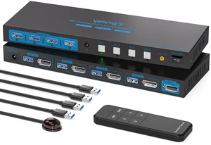 4 Port KVM Switch for 4 Computers 1 Monitor DisplayPort, 4K@144Hz USB KVM Switch with 4 USB 3.0 Ports, External Controller & Front Panel Button Control, Share Keyboard Mouse for Office and Workstation 4 Port KVM Switch for 4 Computers 1 Monitor DisplayPort, 4K@144Hz USB KVM Switch with 4 USB 3.0 Ports, External Controller & Front Panel Button Control, Share Keyboard Mouse for Office and Workstation