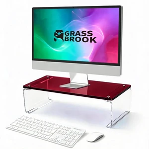 GRASS BROOK Acrylic Monitor & Laptop Stand Riser L18.5 x H5, Burgundy GRASS BROOK Acrylic Monitor & Laptop Stand Riser L18.5 x H5, Burgundy