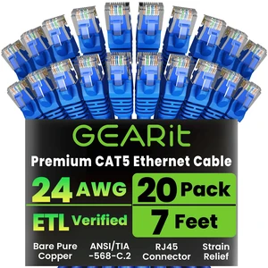 GearIT 20-Pack, Cat5e Ethernet Patch Cable 7 Feet - Snagless RJ45 Computer LAN Network Cord, Blue GearIT 20-Pack, Cat5e Ethernet Patch Cable 7 Feet - Snagless RJ45 Computer LAN Network Cord, Blue