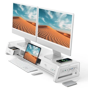 Vaydeer All-in-One Dual Monitor Stand Riser with 2 Drawers, 8USB Ports and Wireless Charging Pad with LED Light Strip for 2 Monitors , Desk Organizer for PC, iMac (Metal, 39.3 inches)-White Vaydeer All-in-One Dual Monitor Stand Riser with 2 Drawers, 8USB Ports and Wireless Charging Pad with LED Light Strip for 2 Monitors , Desk Organizer for PC, iMac (Metal, 39.3 inches)-White