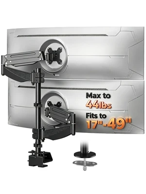 suptek Dual Monitor Arm Desk Mount for 17-49 Inch Ultrawide Monitors, Heavy Duty Dual Monitor Mount Holds 44 lbs, Full Motion Gas Spring Vertical Stacked Monitor Mount, 75/100 VESA Mount, Black suptek Dual Monitor Arm Desk Mount for 17-49 Inch Ultrawide Monitors, Heavy Duty Dual Monitor Mount Holds 44 lbs, Full Motion Gas Spring Vertical Stacked Monitor Mount, 75/100 VESA Mount, Black