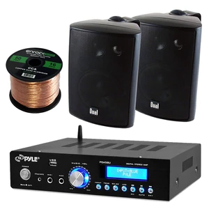 Pyle PDA5BU Amplifier Receiver Stereo, Bluetooth, AM/FM Radio, USB Flash Reader, Aux Input LCD Display, 200 Watt with Dual LU43PB Indoor/Outdoor Speakers Bundle with Enrock 50ft 16g Speaker Wire Pyle PDA5BU Amplifier Receiver Stereo, Bluetooth, AM/FM Radio, USB Flash Reader, Aux Input LCD Display, 200 Watt with Dual LU43PB Indoor/Outdoor Speakers Bundle with Enrock 50ft 16g Speaker Wire