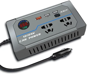 200W Car Power Inverter, DC 12V to 110V AC Car Plug Adapter Outlet with 4 USB Fast Charging Port(3xUSB A, 1xUSB C), LED Display, Dual AC Outlet, Power Inverter for Vehicles, Laptops, Phones, Gray 200W Car Power Inverter, DC 12V to 110V AC Car Plug Adapter Outlet with 4 USB Fast Charging Port(3xUSB A, 1xUSB C), LED Display, Dual AC Outlet, Power Inverter for Vehicles, Laptops, Phones, Gray