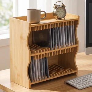 Lyellfe Bamboo CD Holder Rack, Holds up to 32 CD Cases Lyellfe Bamboo CD Holder Rack, Holds up to 32 CD Cases