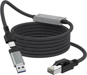 USB to Ethernet Cable 6.6FT 2 in 1 USB 3.0 Type-C to RJ45 Gigabit LAN Cord 2.5Gbps Shielded Internet LAN Network Cable Compatible for MacBook iPhone 16/15 iPad  XPS Galaxy Smartphone Laptop